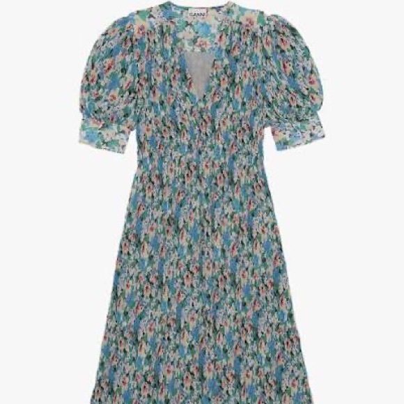 Ganni Floral Pleated Georgette Dress EUC - Picture 4 of 9